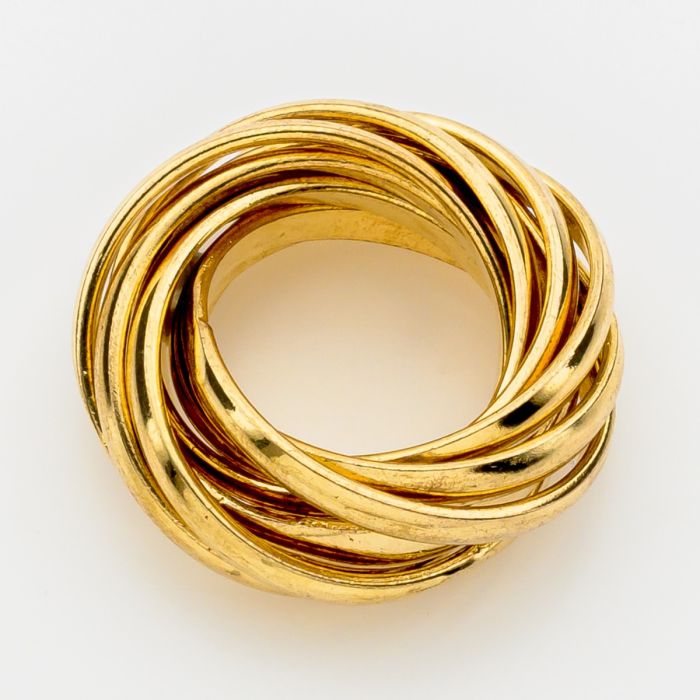 Χρυσό γυναικείο δαχτυλίδι rolling ring με πολλαπλά λεπτά βεράκια μπλεγμένα μεταξύ τους.