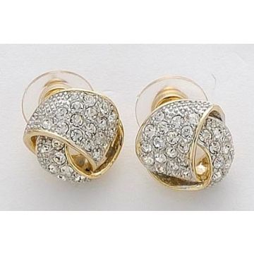 Σκουλαρίκια μεταλλικά σε σχήμα στρογγυλό, χρυσό χρώμα διακοσμημένα με στράς