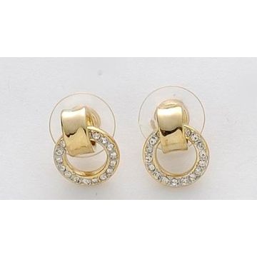 Σκουλαρίκια μεταλλικά ,σχέδιο μονός κρίκος μικρός διακοσμημένος με στράς