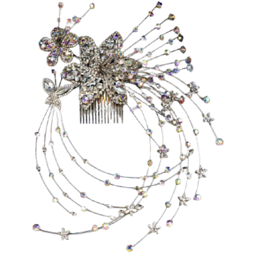 Χτενάκι μεταλλικό νυφικό εντυπωσιακό σχέδιο με λουλούδια και ακτίνες διακοσμημένο με στράς