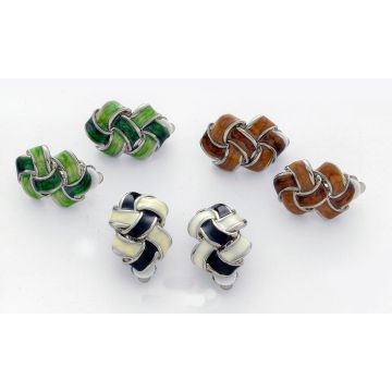 Σκουλαρίκια μεταλλικά σχέδιο πλεξούδα με σμάλτο σε 3 χρώματα (κλίπ)