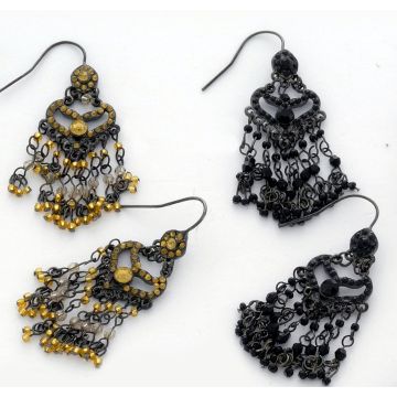 Σκουλαρίκια μεταλλικά Boho διακοσμημένα με χάντρες σε καφέ και μαύρο χρώμα