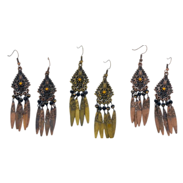 Σκουλαρίκια μεταλλικά κρεμαστά χαραγμένα και παλαιωμένα