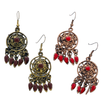 Σκουλαρίκια μεταλλικά ανάγλυφα παλαιωμένα με σμάλτο