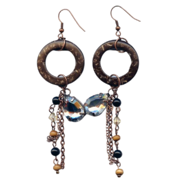 Σκουλαρίκια μεταλλικές αλυσίδες διακοσμημένες με πέτρα δάκρυ και χάντρες