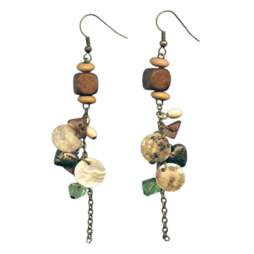 Σκουλαρίκια μεταλλικά με ξύλινα,φίλντισι και μεταλλικές λεπτομέρειες