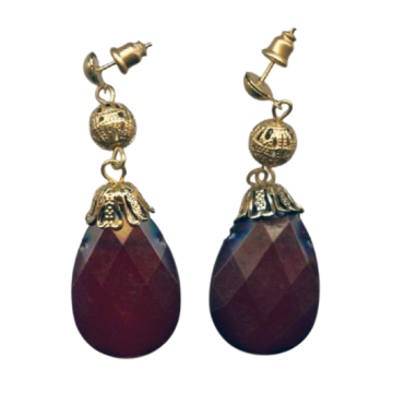 Σκουλαρίκια μεταλλικά vintage με μπορντό δάκρυ