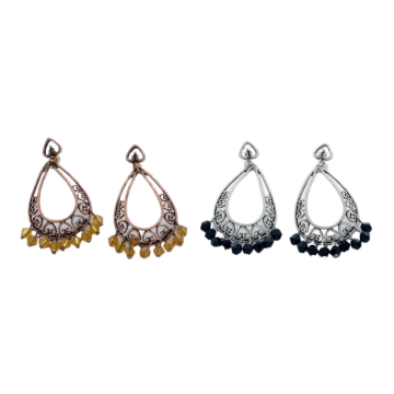 Σκουλαρίκια μεταλλικά σχήμα δάκρυ διάτρητα σε ασημί και χάλκινο χρώμα