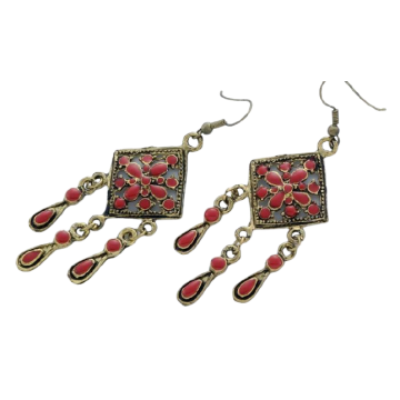 Σκουλαρίκια μεταλλικά τετράγωνα διάτρητα σε μπρούτζινο χρώμα με σμάλτο