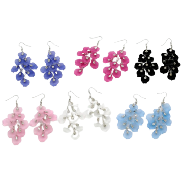 Σκουλαρίκια μεταλλικά με πλαστικά φύλλα διακοσμημένα με λευκά στράς