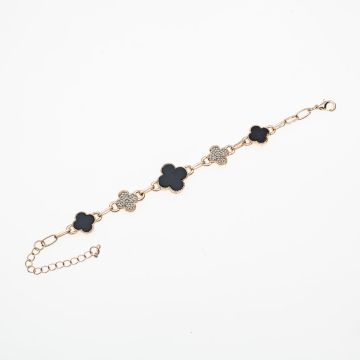 Βραχιόλι με μαύρα τετράφυλλα και λεπτομέρειες από στρας