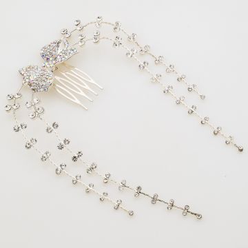 Premium Crystal Bow Hair Piece με Falling Rhinestone Chains