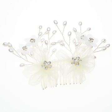 Χτενάκι νυφικό διακοσμημένο λε λουλούδια, πέρλες και στρας