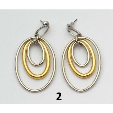 Σκουλαρίκια μεταλλικά δίχρωμα κρεμαστά σε 2 σχέδια