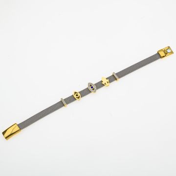Βραχιόλι από ανοξείδωτο ατσάλι με χρυσές λεπτομέρειες και φυλαχτό ματάκι