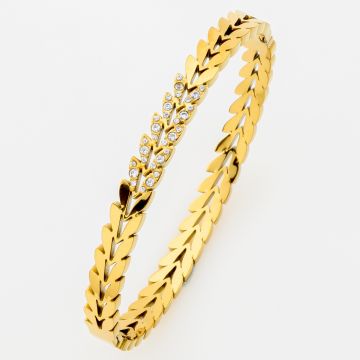 Πολυτελές Laurel Leaf Bangle από Ατσάλι με Λευκά Ζιργκόν