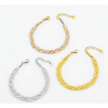 Κομψό βραχιόλι με πλεκτή αλυσίδα  φίδι, διαθέσιμο σε ασημί, χρυσό