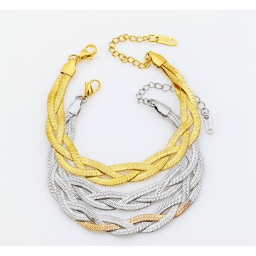 Βραχιόλι με σχέδιο από περίτεχνα πλεγμένες επίπεδες αλυσίδες  σχήμα"φιδιού"