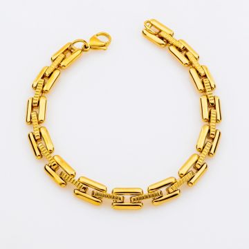 Χρυσό Βραχιόλι με Ορθογώνιους Κρίκους & Ανάγλυφες Λεπτομέρειες