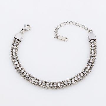 Ασημί Βραχιόλι από Ανοξείδωτο Ατσάλι με Στρασάκια