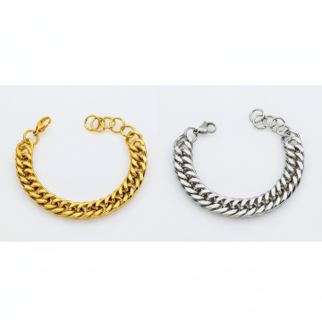 Χοντρό Βραχιόλι Αλυσίδα  Curb Chain σε  Χρυσό & Ασημί 