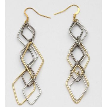 Σκουλαρίκια μεταλλικές αλυσίδες απο ρόμβους σε 3 χρώματα