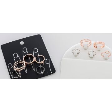 Σέτ δαχτυλίδια μεταλλικά σε ασημί και ρόζ χρυσό (5 τεμάχια)