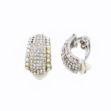 Σκουλαρίκια μεταλλικά ασημί με στράς σε λευκό και ιριδίζον χρώμα