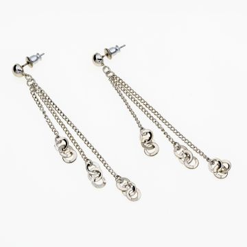 Σκουλαρίκια μεταλλικές αλυσίδες με κρίκους σε ασημί χρώμα