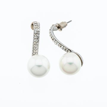 Σκουλαρίκια μεταλλικά διακοσμημένα με στράς και λευκή πέρλα σε 2 χρυσό και ασημί χρώμα