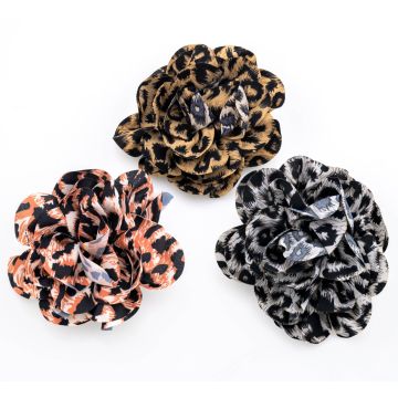 Υφασμάτινα κλιπ λουλούδια μαλλιών με λεοπάρ μοτίβο