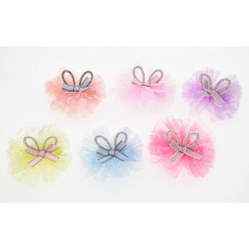 Κλίπ παιδικό με τούλι διακοσμημένο με μεταλλικά αυτάκια και φιόγκο σε 6 χρώματα