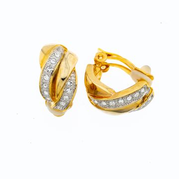 Σκουλαρίκια σε χρυσό χρώμα με κλίπ διακοσμημένα με λευκά στράς