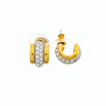 Σκουλαρικία μεταλλικά τριπλά σε χρυσό χρώμα διακοσμημένα με στράς 