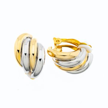 Σκουλαρίκια μεταλλικά με τετραπλό ασύμμετρο σχέδιο, δίχρωμα ασημί και χρυσό