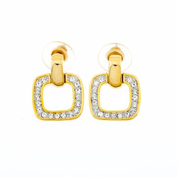 Σκουλαρίκια μεταλλικά σε χρυσό χρωμα τετράγωνα διακοσμημένα με στράς