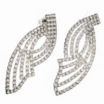 Σκουλαρίκια μεταλλικά σε σχήμα φτερά αγγέλου διακοσμημένα με λευκά στράς