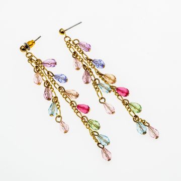 Σκουλαρίκια μεταλλικά με χρυσή αλυσίδα και πολύχρωμες χάντρες