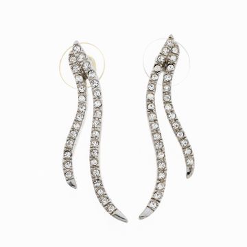 Σκουλαρίκια μεταλλικά φύλλο ασημί με λευκά στράς