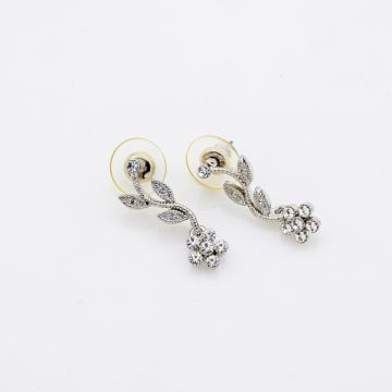 Σκουλαρίκια μεταλλικά σχέδιο λουλούδι με λευκά στράς