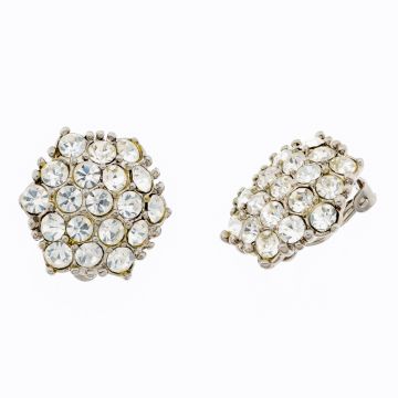 Σκουλαρίκια μεταλλικά πολύγωνα σε ασημί χρώμα διακοσμημένα με λευκά στράς