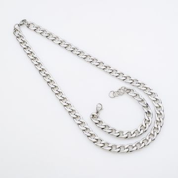 Σετ Κολιέ & Βραχιόλι Cuban Link σε ασημί χρώμα