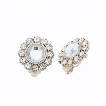 Σκουλαρίκια μεταλλικά μαργαρίτα με κλίπ διακοσμημένα με στράς