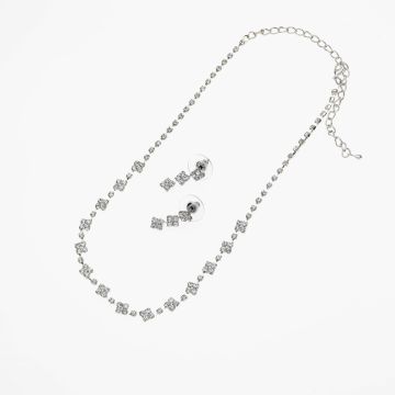 Σετ Κολιέ και Σκουλαρίκια με Σχέδιο Μικρά Τετράγωνα Διακοσμημένα με Λευκά Στράς