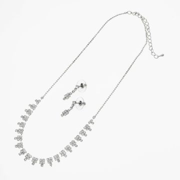 Σετ Κολιέ και Σκουλαρίκια σε Ασημί Χρώμα με Γεωμετρικό Σχέδιο και Στράς