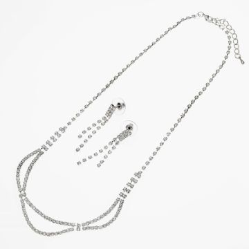 Σετ Κολιέ και Σκουλαρίκια σε Ασημί Χρώμα με Στράς και Κομψές Καμπύλες