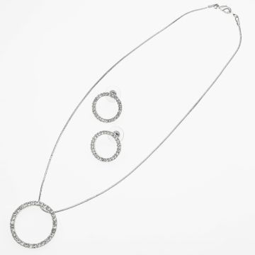 Σετ Κολιέ και Σκουλαρίκια Μεταλλικά σε Ασημί Χρώμα – Σχέδιο Κύκλος με Αλυσίδα και Στράς