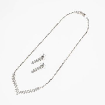 Σετ Σκουλαρίκια και Κολιέ – Μεταλλικό σε Ασημί Χρώμα με Στράς και Σχέδιο V