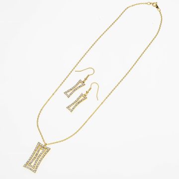 Σετ Σκουλαρίκια και Κολιέ σε Χρυσό Χρώμα με Κρεμαστό Διακοσμητικό Γεωμετρικού Σχήματος