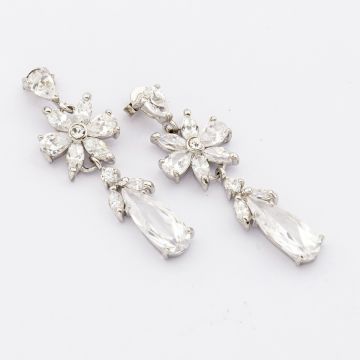 Σκουλαρίκια μεταλλικά σχέδιο λουλούδι με ζιργκόν σε 4 χρώματα